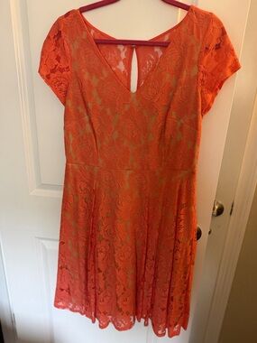 J Taylor -  Women's Coral Lace Fit-and-Flare Dress